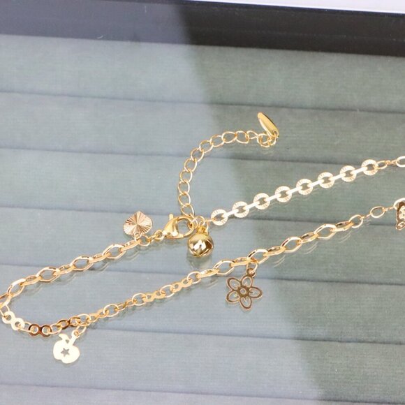 "Butterfly Charm Rose Gold Anklet with Dual Chain Accent, XPAL1188 - Picture 7 of 12